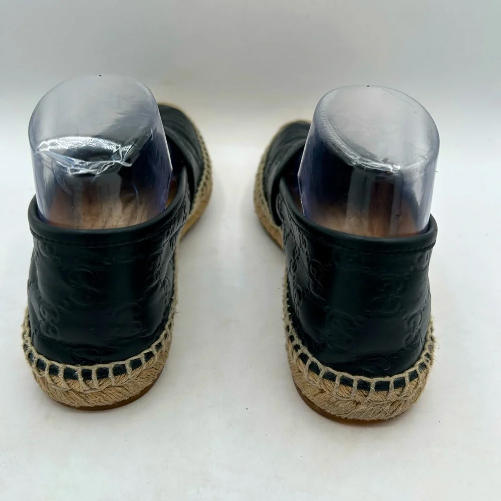 GUCCI Signature GG Leather Espadrilles Flats Women’s US 7 1/2 Black, GUCCISSIMA - Picture 13 of 16